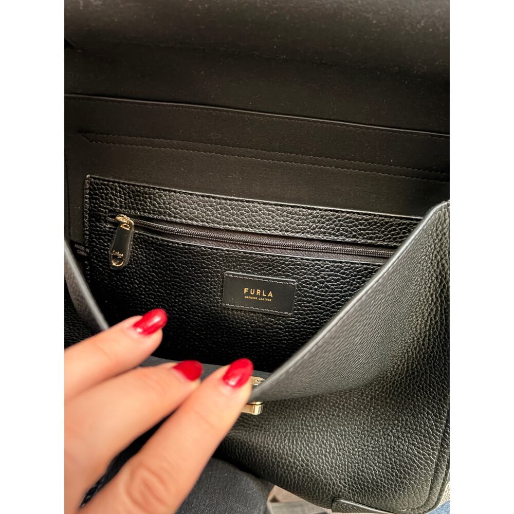 Furla Black Leather Shoulder Bag Gold Hardware Pebbled Medium Purse Work Classic - Picture 4 of 9